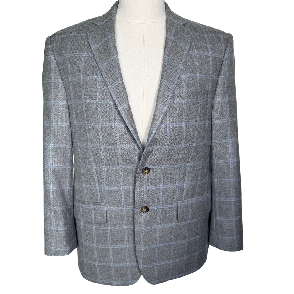 RALPH LAUREN Men's 40S Gray Blue Silk Wool Windowpane Blazer Sport Coat Jacket